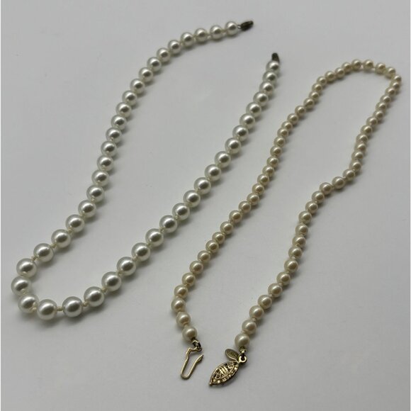 Lot of 2 Vintage Faux Pearl Necklaces Monet and Unbranded 5mm and 8mm Faux Pearl - Picture 8 of 10